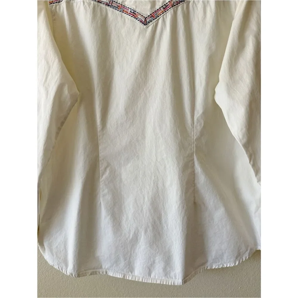 Wrangler Western Pearl Snap Button Down Shirt Cotton Embroidered Yoke Boho